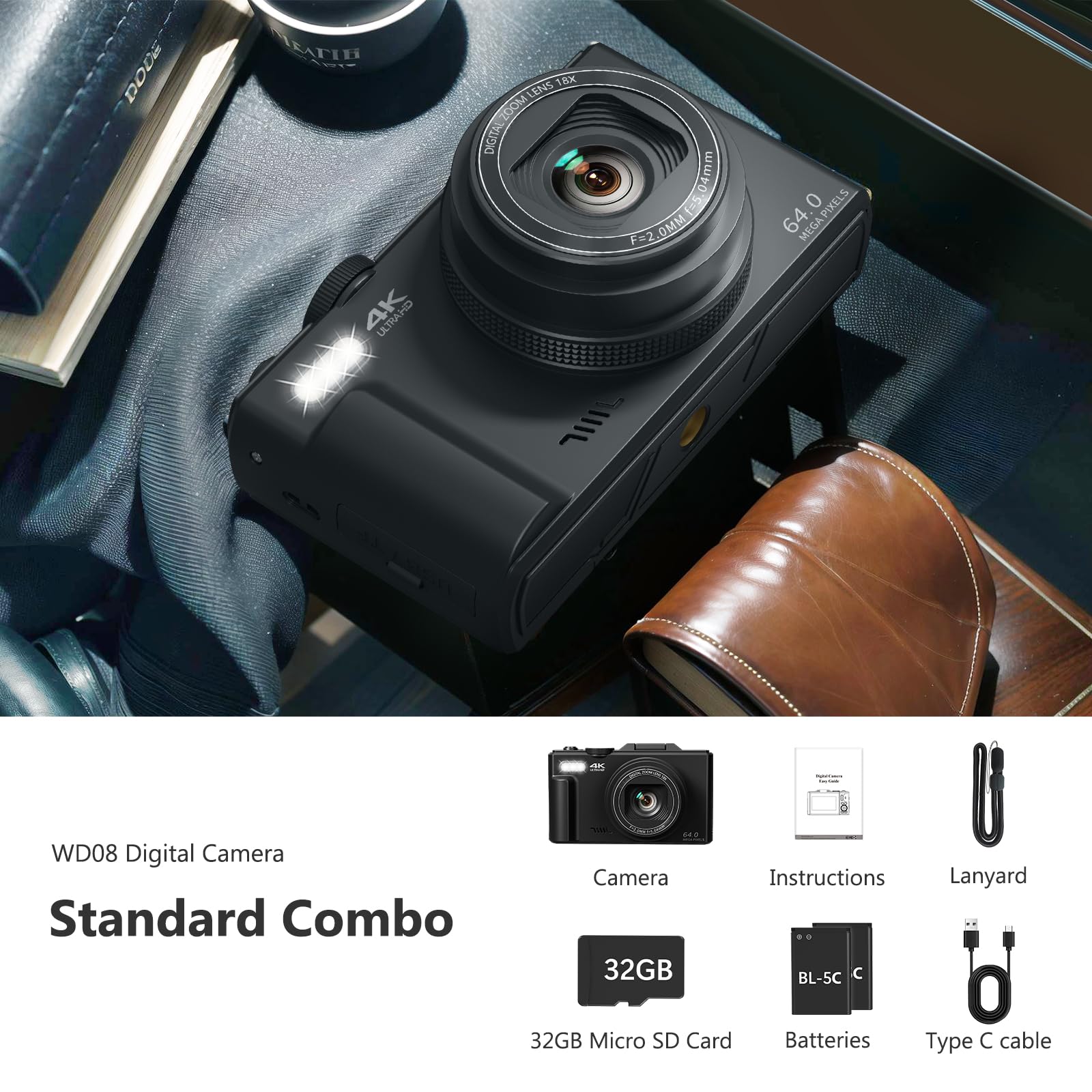 كاميرا رقمية 4K للتصوير الفوتوغرافي